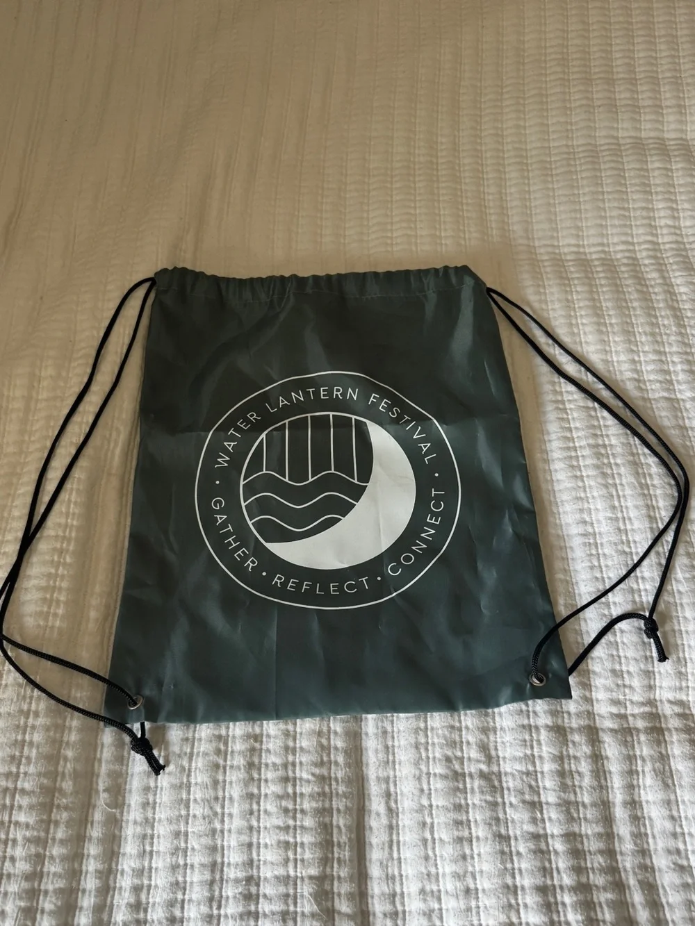 Water Lantern Festival Cinch Bag Nylon Drawstring Backpack Green Event Merch